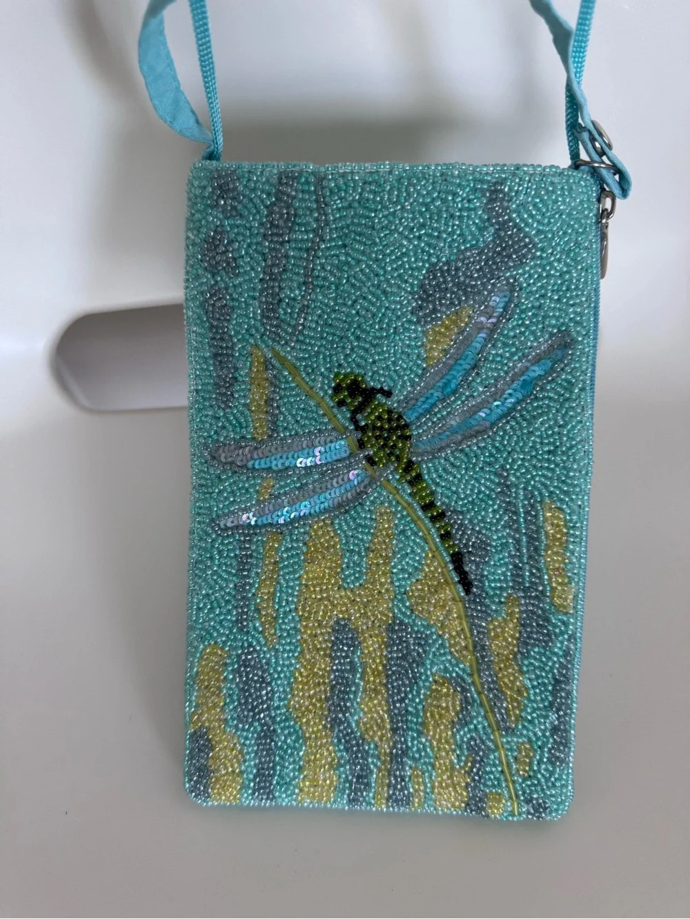 Bamboo Trading Co Beaded Dragonfly Crossbody Bag Y2K Boho Fairycore Aqua Purse